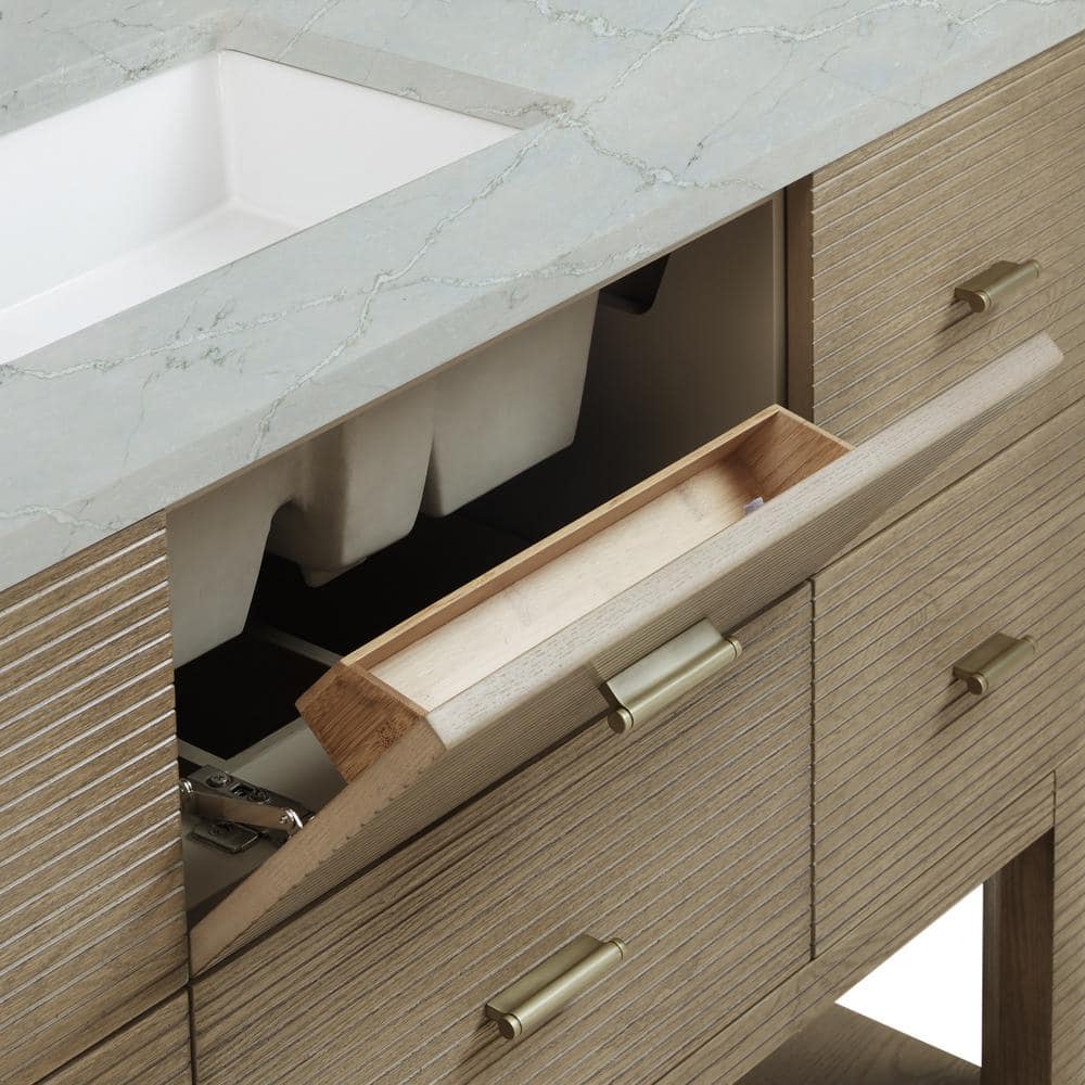 Lucian 48" Pebble Oak Single Vanity with Victorian Silver Quartz Top