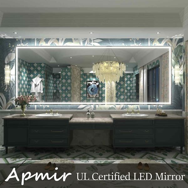 110 in.W x 40 in.H Rectangular Frameless UL Certified Front&Back LED Anti-Fog Tempered Glass Wall Bathroom Vanity Mirror