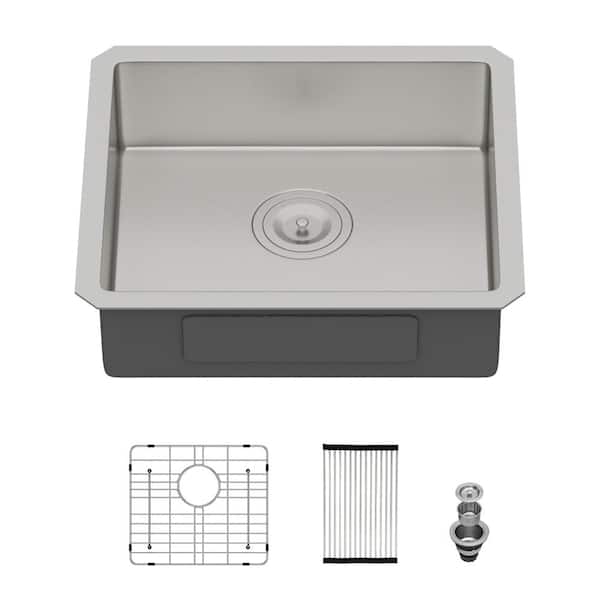 18 in. Undermount ADA Compliant Single Bowl 16 Gauge Brushed Nickel Stainless Steel Kitchen Sink with Bottom Grids