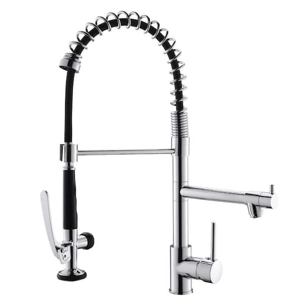PERLIRIA INC Single Handle Pre-Rinse Spring Pull Down Sprayer Kitchen Faucet with Power Clean in Chrome Color