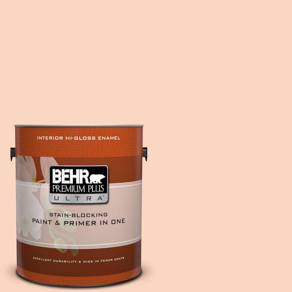 BEHR Premium Plus Ultra 1 gal. #240A-2 Sunkissed Peach Hi-Gloss Enamel Interior Paint and Primer in One