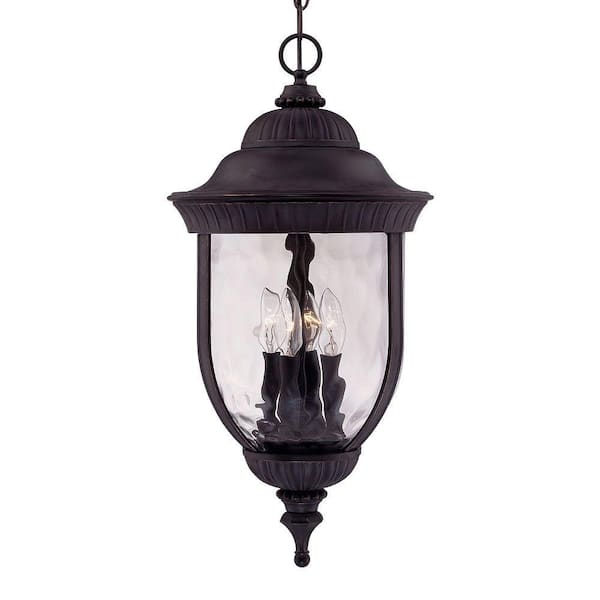 Illumine 4-Light Hanging Lantern Black w/ Gold Finish Clear Hammered Glass