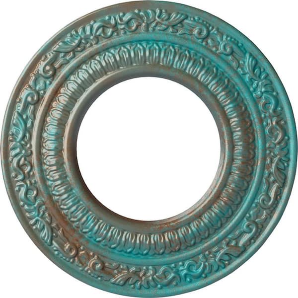 Ekena Millwork 1/2 in. x 8-1/8 in. x 8-1/8 in. Polyurethane Andrea Ceiling Medallion, Copper Green Patina