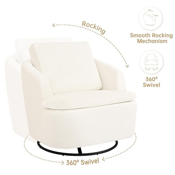 Arthur 35 in. Ivory Fabric Upholstered Swivel Glider Arm Chair with Metal Base Swivel Accent Chair Set of 2