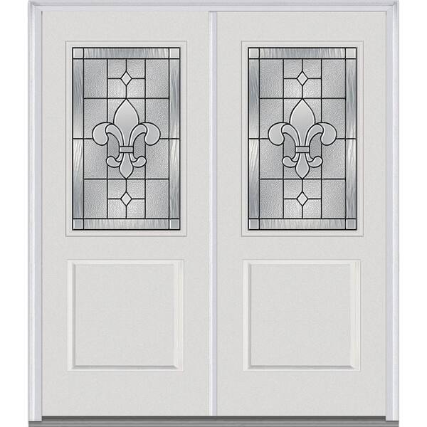 MMI Door 72 in. x 80 in. Carrollton Left-Hand Inswing 1/2-Lite Decorative 1-Panel Painted Fiberglass Smooth Prehung Front Door