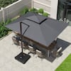 Pellebant Double Top 13 ft. x 10 ft. Outdoor 360° Swivel Aluminum Cantilever Patio Umbrella in Gray with 220 lbs. Umbrella Base PBPU046DGYUB008