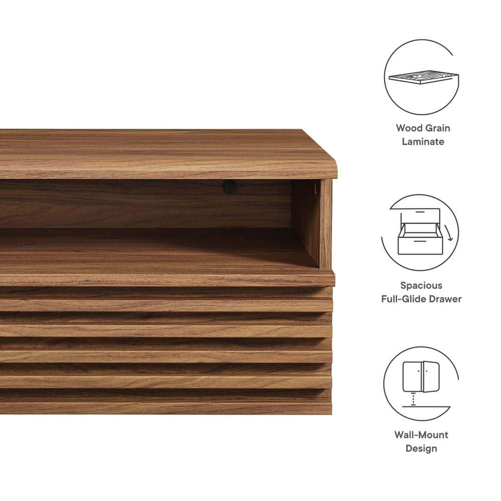 Mid-Century Walnut Wall-Mount Nightstand with Drawer