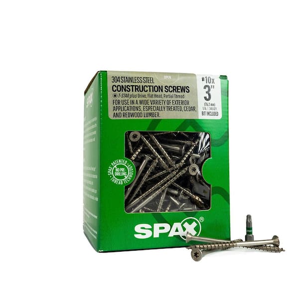 SPAX #10 x3 in. Exterior Flat Head Stainless Steel Wood Deck Screws Construction TorxT-Star Plus(340 Each)5 LB Bit Included