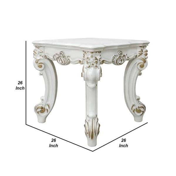 Benjara 26 in. White and Gold Square Wood End/Side Table