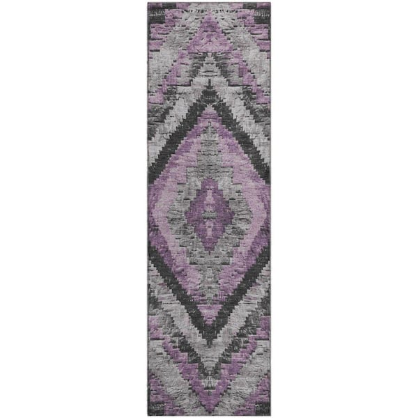 Mayfield Premium Machine Washable Abstract AMF1890 Lavender 2 ft. 3 in. x 7 ft. 6 in. Runner Rug
