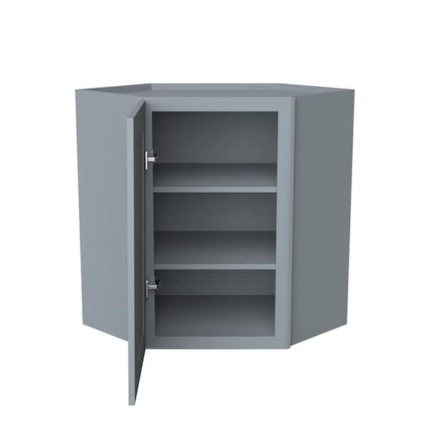 Shaker 24 in. W x 12 in. D x 42 in. H Plywood Ready to Assemble Diagonal Corner Wall Cabinet in Grey