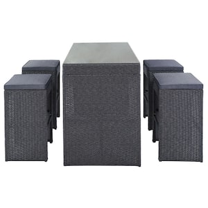 5-Piece Wicker Furniture Outdoor Dining Set with and Gray Cushions