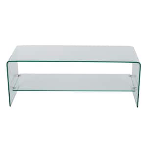 39 in. Clear Glass TV Stand Fits TVs Up to 36 in. with Open Storage