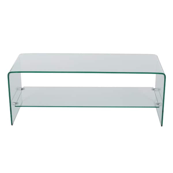 Noble House 39 In Clear Glass Tv Stand, Glass Coffee Table Tv Cabinet