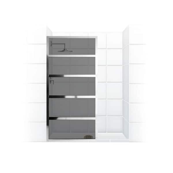 Coastal Shower Doors Gridscape Series V2 30 in. x 72 in. Divided Light Shower Screen in Chrome and Smoked Grey Glass