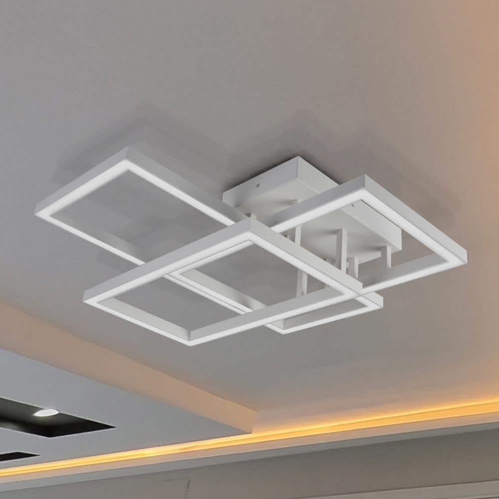 White Aluminum 28-inch LED Rectangular Semi Flush Ceiling Light