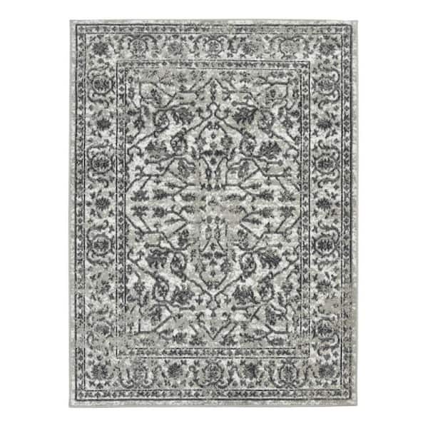 2 X 10 Gray Floral Washable Area Rug Runner Rug