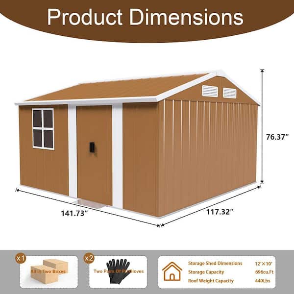 12ft. W x 10 ft. D Heavy-Duty Metal Garden Storage Shed with