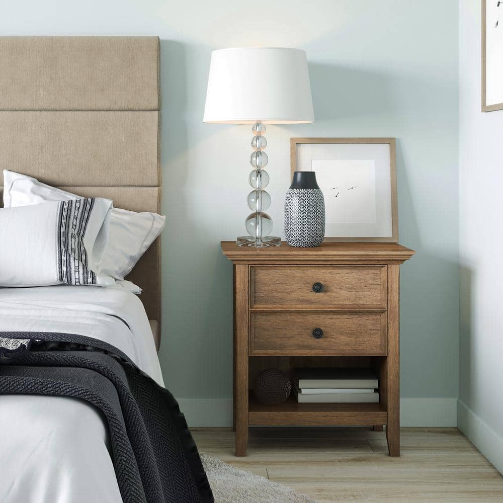 Amherst Rustic Natural Aged Brown Solid Wood Bedside Nightstand with 2 Drawers