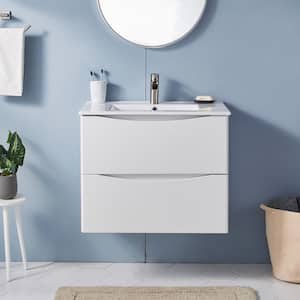 30 in. W x 18 in. D x 24 in. H Single Bathroom Vanity in White with White Ceramic Sink