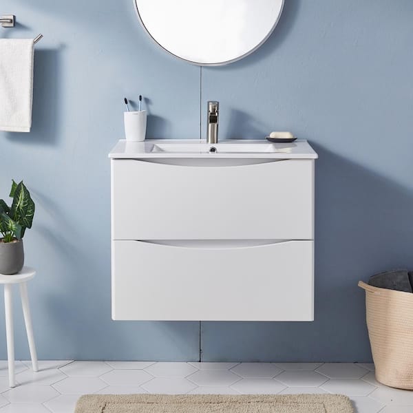 VAPSINT 30 in. W x 18 in. D x 24 in. H Single Bathroom Vanity in White with White Ceramic Sink
