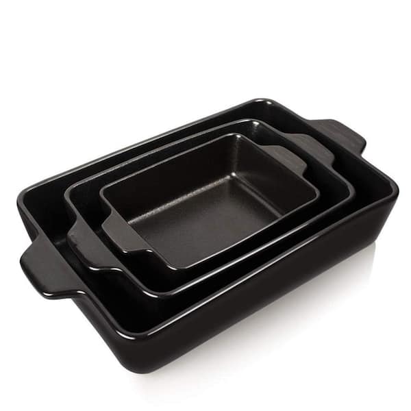 3-Piece Rectangular Ceramic Bakeware Set Oven Safe Lasagna Baking Dishes Stackable Easy Clean Casserole Pans