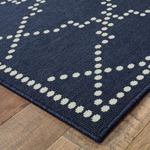 Blue, Ivory 2 ft. x 4 ft. Loomed Geometric Polypropylene Rectangle Indoor/Outdoor Area Rug