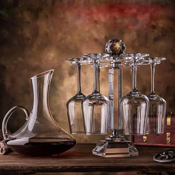 Transparent Desktop Rotating Stemware Rack Elegant Crystal Glass Holder Stand for 8 Wine Glasses Large