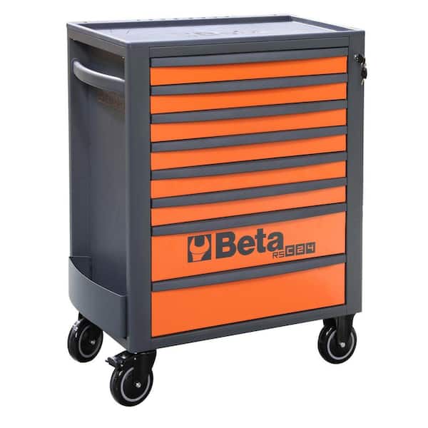 RSC24 Heavy Duty 29 in. Wide Orange Steel Rolling Tool Box 8-Drawers, Ball Bearing Slides, 5 in. Casters, Made in Italy