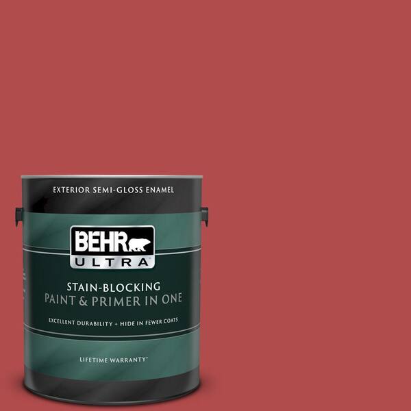 BEHR ULTRA 1 gal. #UL110-8 Carmine Red Semi-Gloss Enamel Exterior Paint and Primer in One