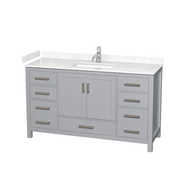 Wyndham Collection Sheffield 60 in. W x 22 in. D Single Bath Vanity in Gray with Cultured Marble Vanity Top in White with White Basin