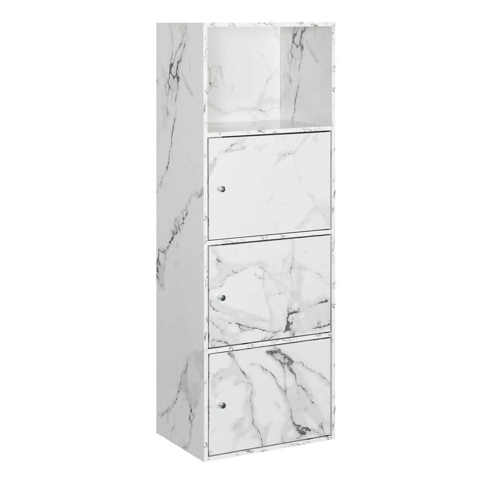 White Faux Marble 3-Door Office Storage Cabinet with Adjustable Shelving
