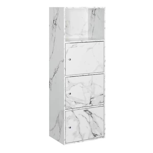 Convenience Concepts Xtra Storage White Faux Marble 46.75 in. 3-Door Cabinet with Shelf