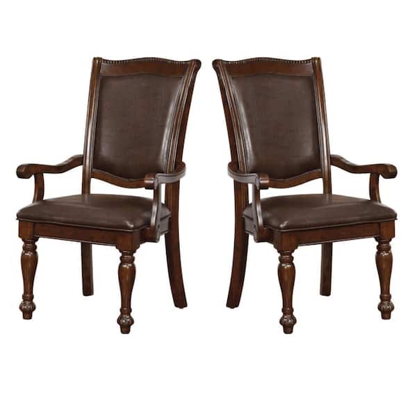 Benjara Alpena Traditional Cherry Brown Wooden Arm Chair