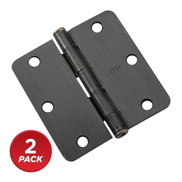3-1/2 in. x 3-1/2 in. Oil-Rubbed Bronze Full Mortise Butt Hinge with Removable Pin (2-Pack)