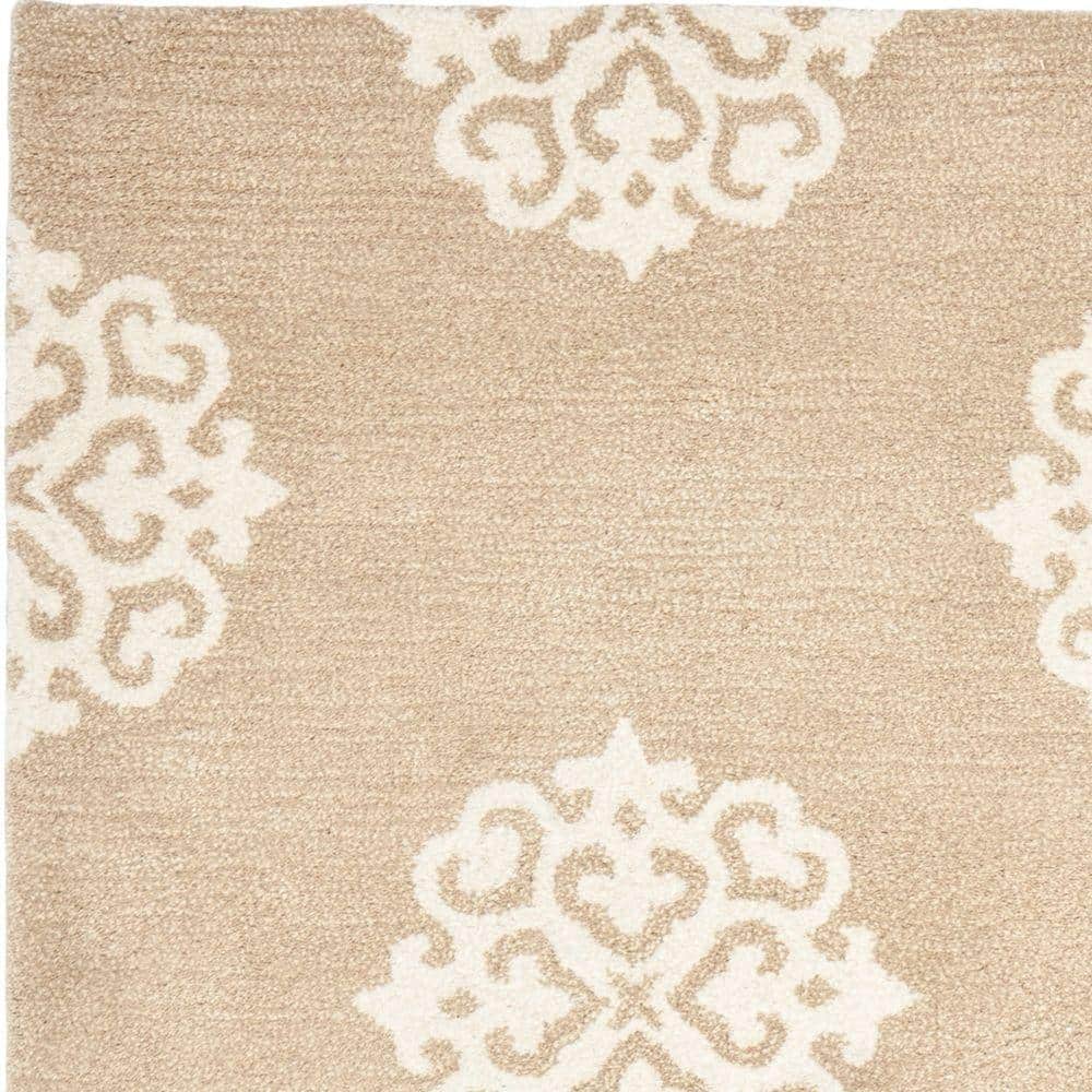 Beige and Ivory 6' x 9' Hand-Tufted Wool and Viscose Area Rug