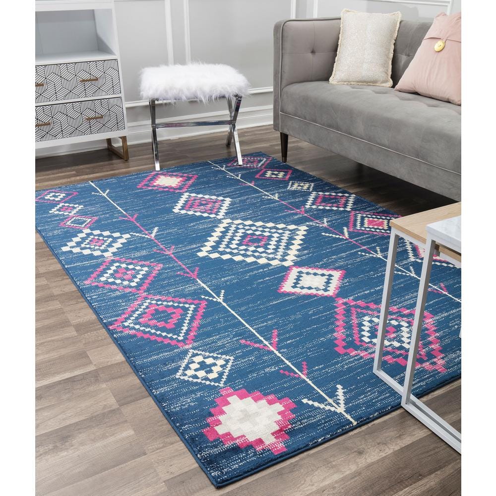 Soleil Native Navy Blue 2'x4' Synthetic Tribal Area Rug