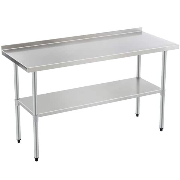 Silver Stainless Steel Top 60 in. Kitchen Prep Table with Adjustable Undershelf and Galvanized Legs