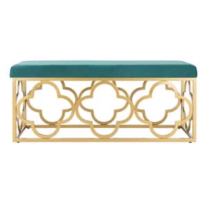 Fleur 44 in. Green/Gold Upholstered Entryway Bench