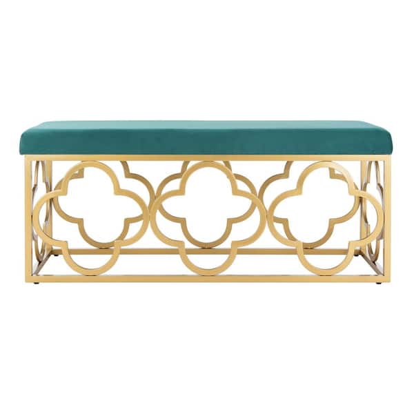 SAFAVIEH Fleur 44 in. Green/Gold Upholstered Entryway Bench