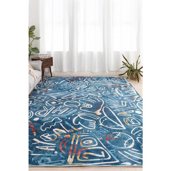 Sportsglyphs Blue 4 ft. x 6 ft. Abstract Area Rug
