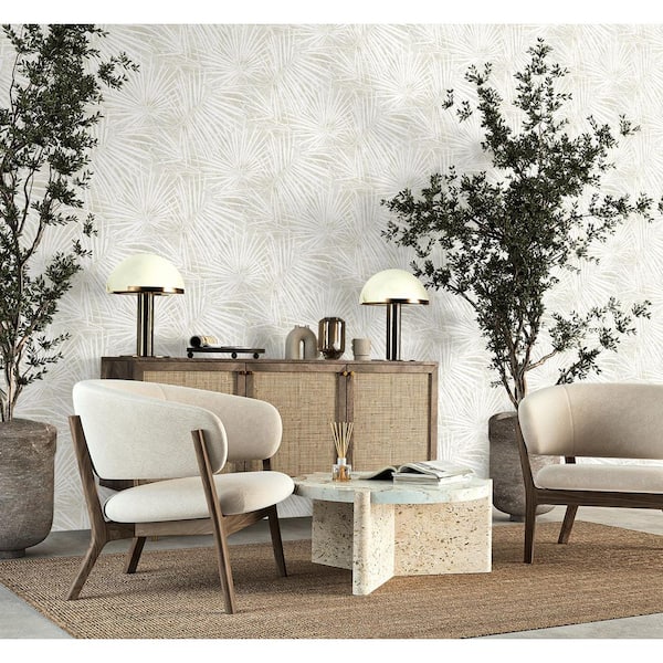 17.08 sq. ft. Natural Fossil Palm Vinyl Peel and Stick Wallpaper Roll