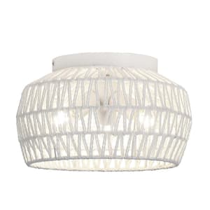 12.59 in. 3-Light White Rattan Semi Flush Mount Chandelier for Hallway Entryway Dining Room and No Bulbs Included
