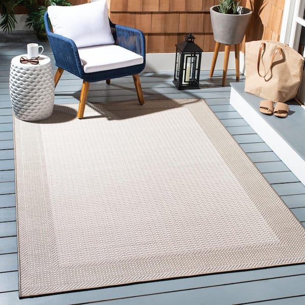 Lakeside Beige/Taupe Doormat 3 ft. x 5 ft. Geometric Border Indoor/Outdoor Area Rug