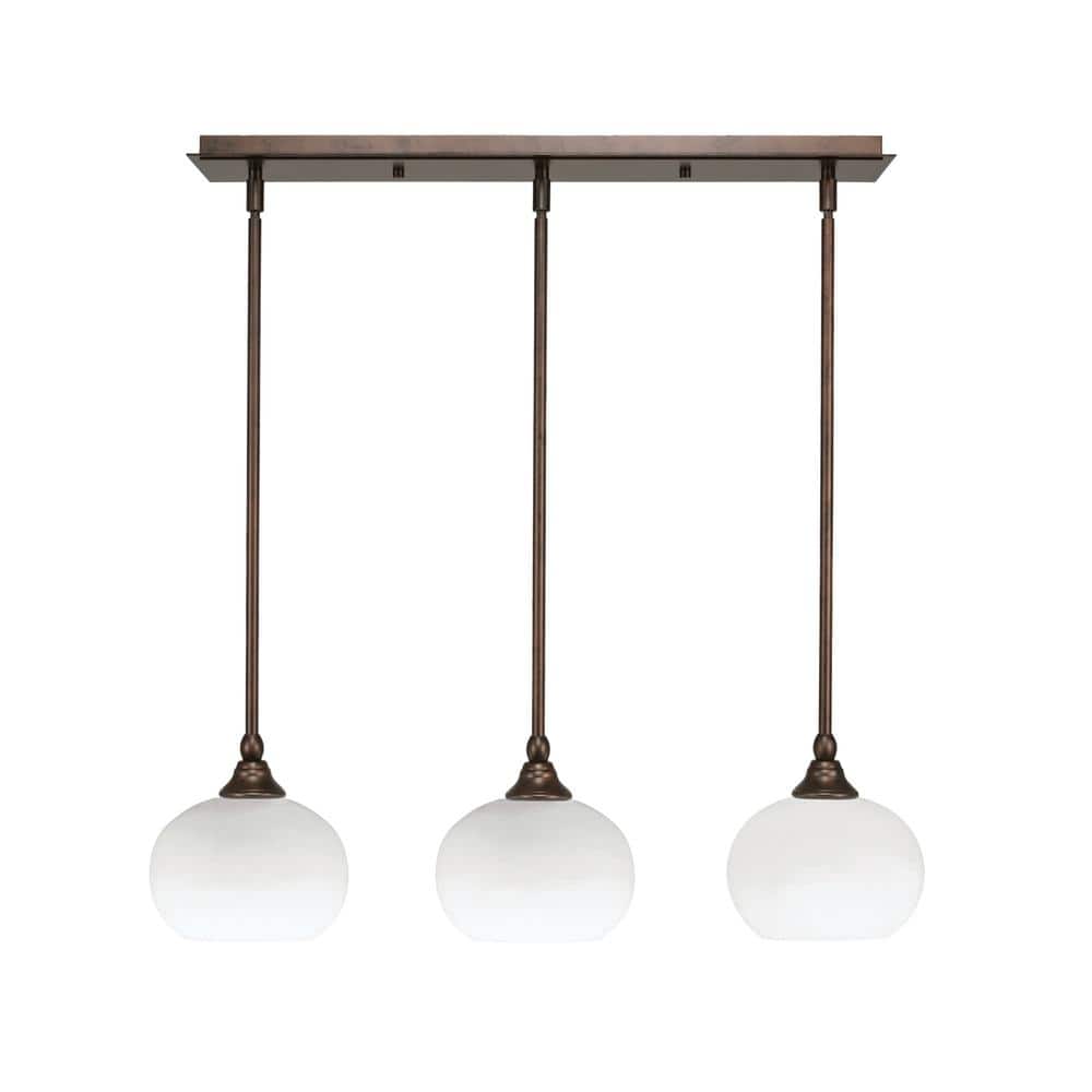 Livingston 100-Watt 3-Light Bronze Shaded Pendant Light with 7 in. White Mu