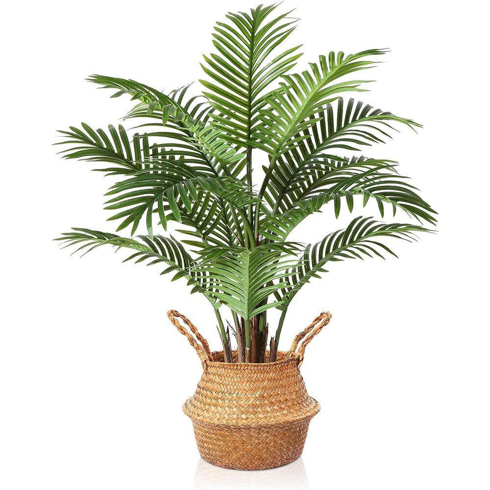 37 in. Green Artificial Palm Tree with Handmade Seagrass Basket