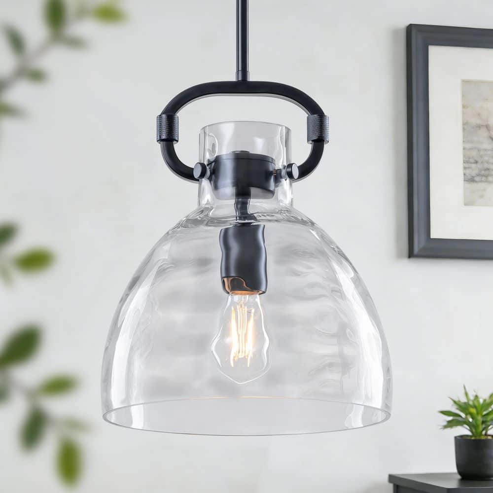 TinHon Black Clear Glass Pendant Light for Kitchen Island Dining