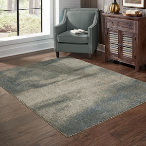 Apex Beige/Blue 2 ft. x 8 ft. Distressed Ombre Abstract Polyester Indoor Runner Area Rug