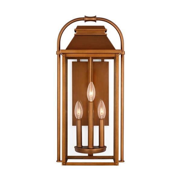Wellsworth 10.5 in. W x 22.5 in. H Natural Copper Outdoor Hardwired Medium Wall Lantern Sconce with No Bulbs Included