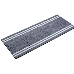 Hotel 24 in. x 60 in. Navy/White Stripe Polyester Rectangle Noodle Bath Runner